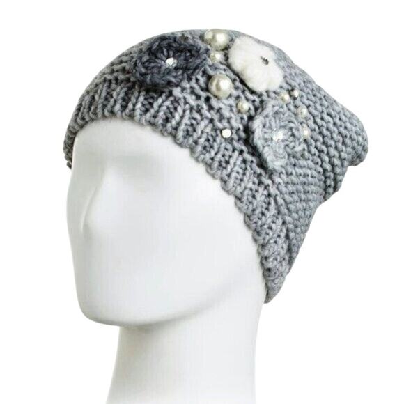 New! CINTELLI & GALLUZZO Made In Italy Flower Applique Wool Blend Beanie Hat - Picture 1 of 4